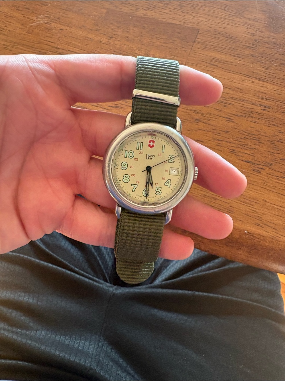 vintage Swiss Army Cavalry watch olive green band 1990